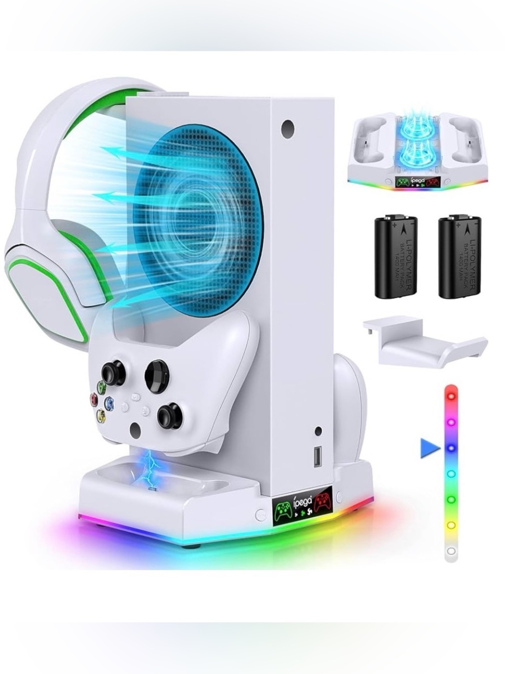 Cooling Stand & Charging Station for Xbox Series S with RGB Light Strip,Dual